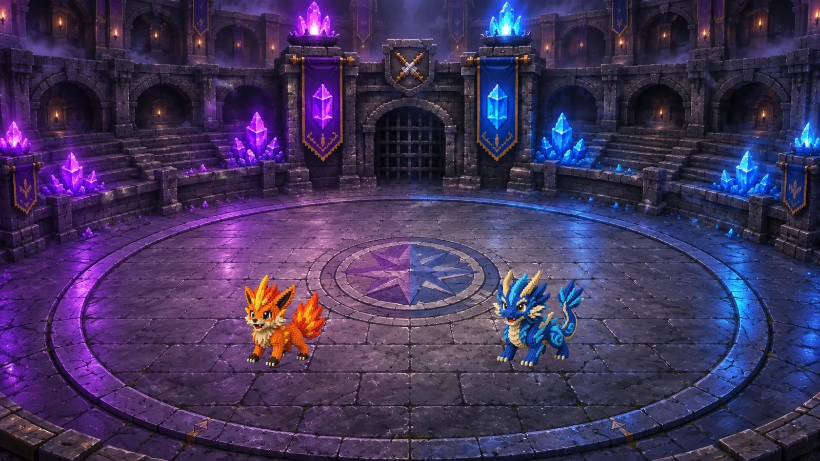 Illustrated Chikimons in the Chikiseum arena