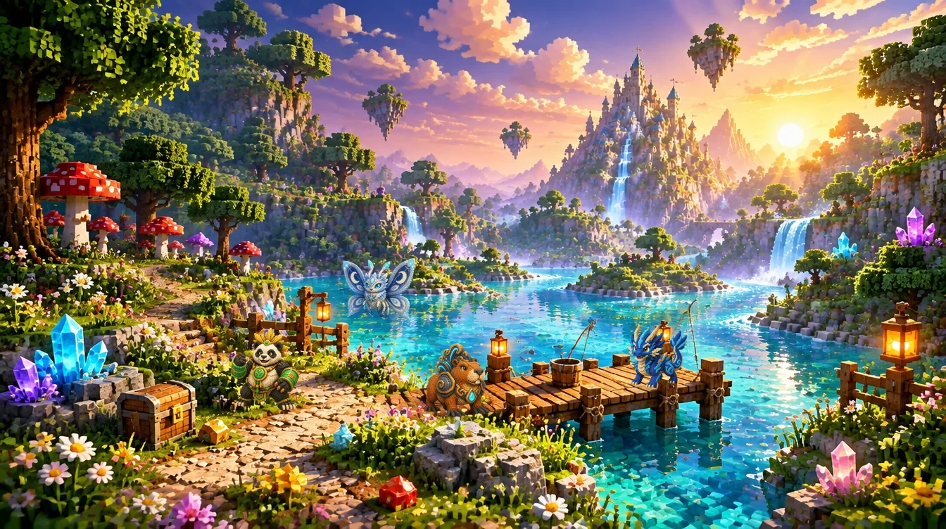 Illustrated Chikimons beside Chikoria's gathering river